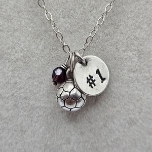Sterling Silver 925 Dainty Soccer Player #1 Crystal Detail Pendant Necklace